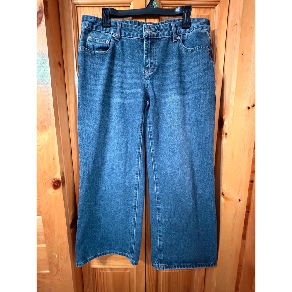 Edikted Women's Sz L Dark Wash Wide Leg Jeans Mid Rise Denim